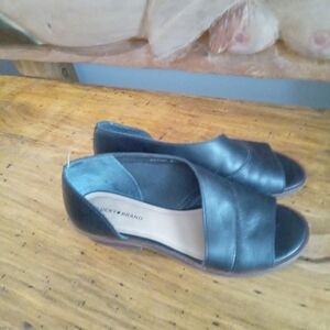 Lucky Brand Serkie D'Orsay Black Leather 1" Heeled Sandal Size 8 Peep Toe